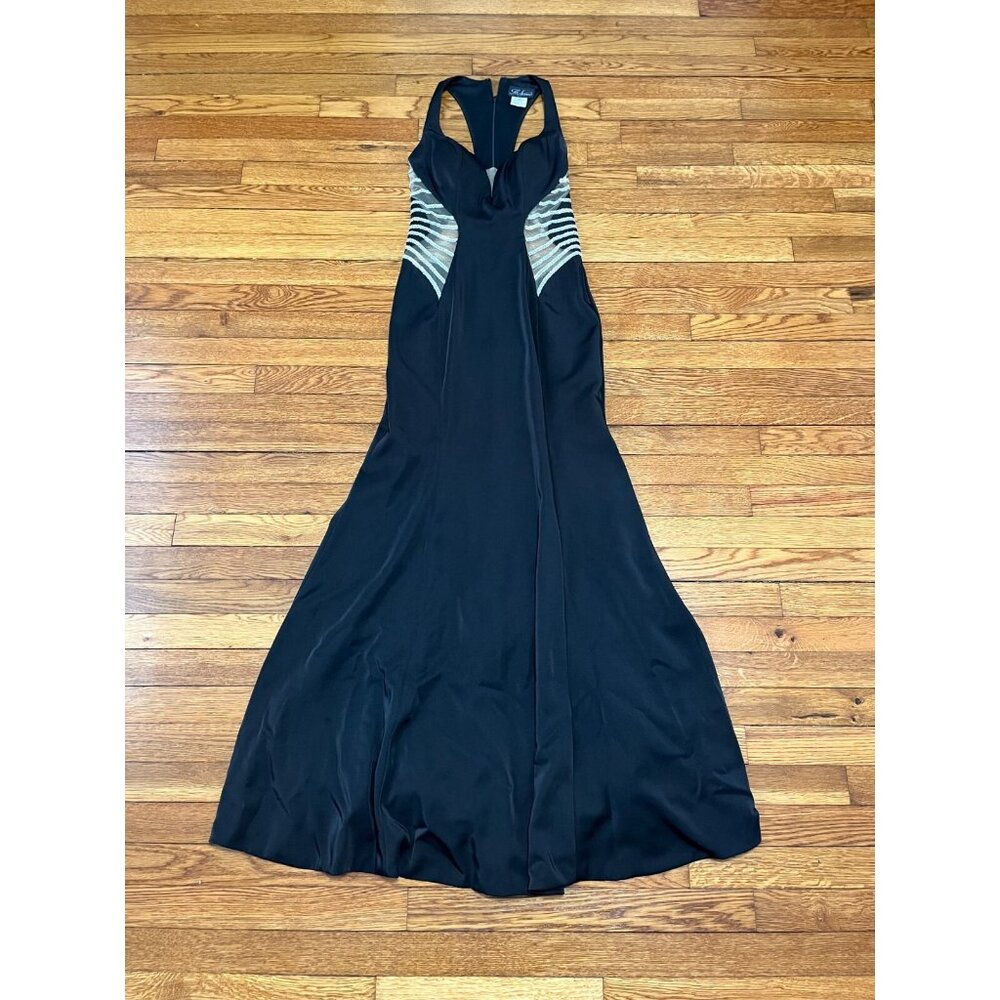 Vintage La Femme Gown Maxi Mermaid Flare Dress Size 10 Jeweled Mesh Sides Black